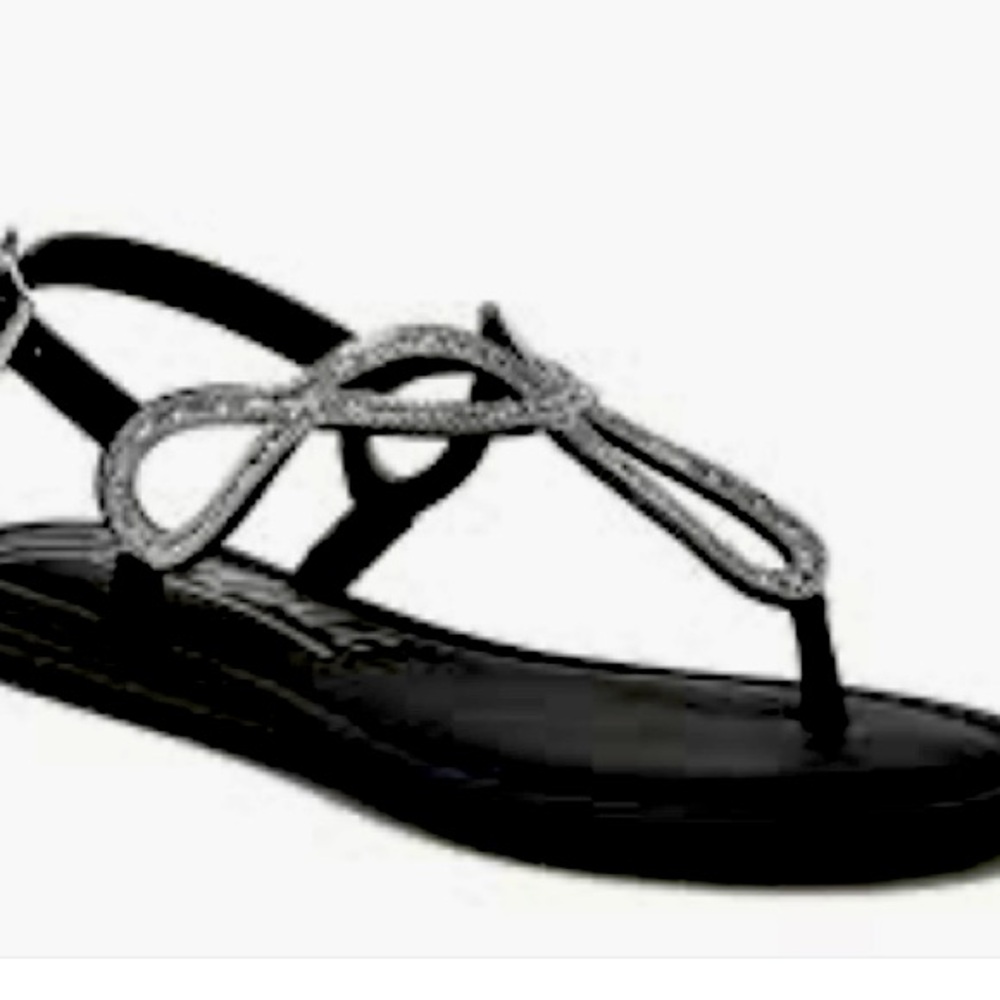 Kelly & Katie NWT (No Box) Silver & Black Strappy Flat Sandals Size 6.5 Infinity